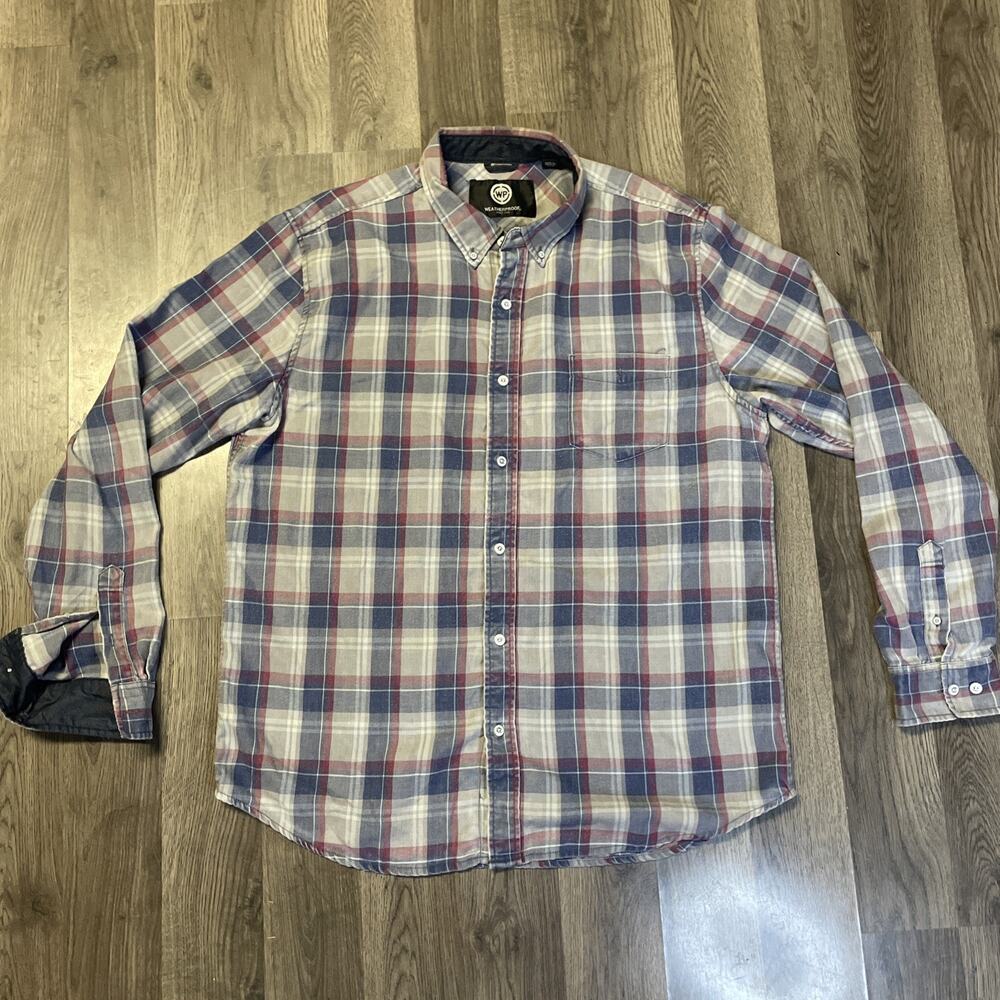 Weatherproof Shirt Mens XL Blue Plaid Flannel Button Up Long Sleeves